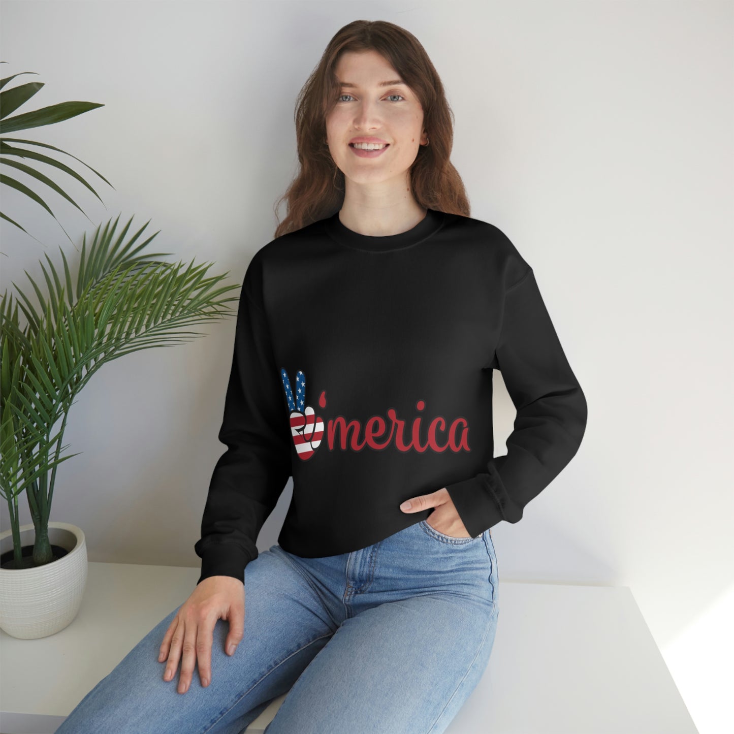 Sudadera de cuello redondo con el símbolo de la paz de Estados Unidos ¡Viajemos juntos!