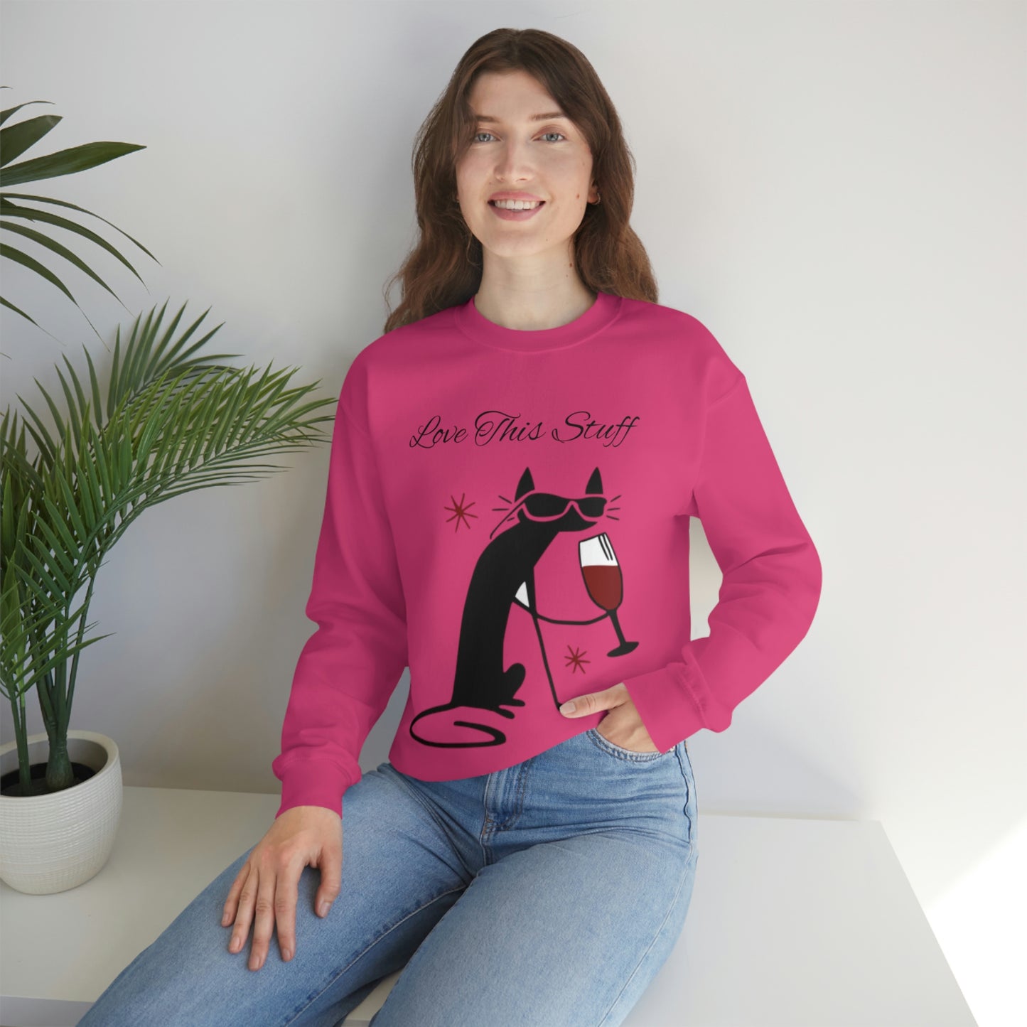 Sudadera unisex de cuello redondo y mezcla pesada Love This Stuff para viajes, trabajo y escuela