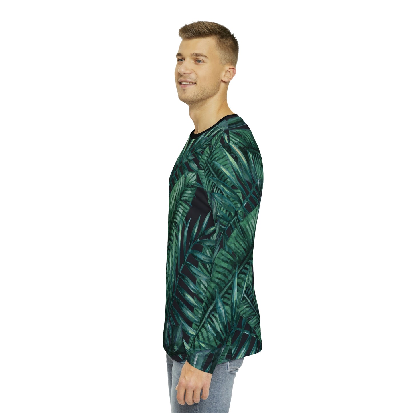 Jungle Green Leaves Men's Long Sleeve Shirt Traveling Work Relaxing Movies Hiking Museums