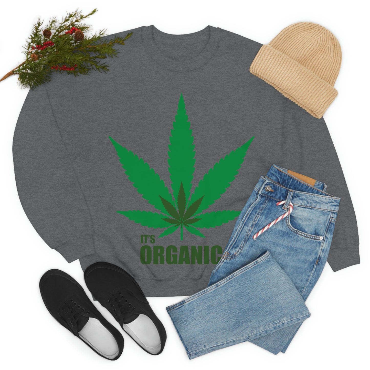 C'est un sweat-shirt à feuilles vertes bio Allons à une fête !