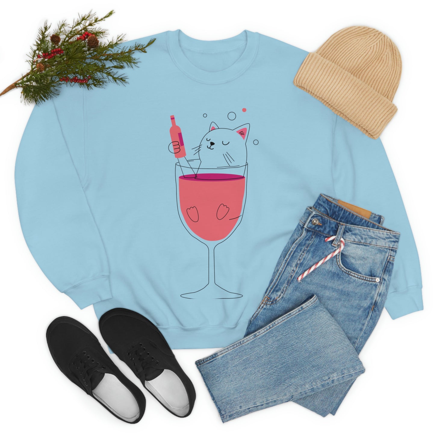 Cat in Wine Cup Drinking Sweatshirt My Sister Would Love This Gift!