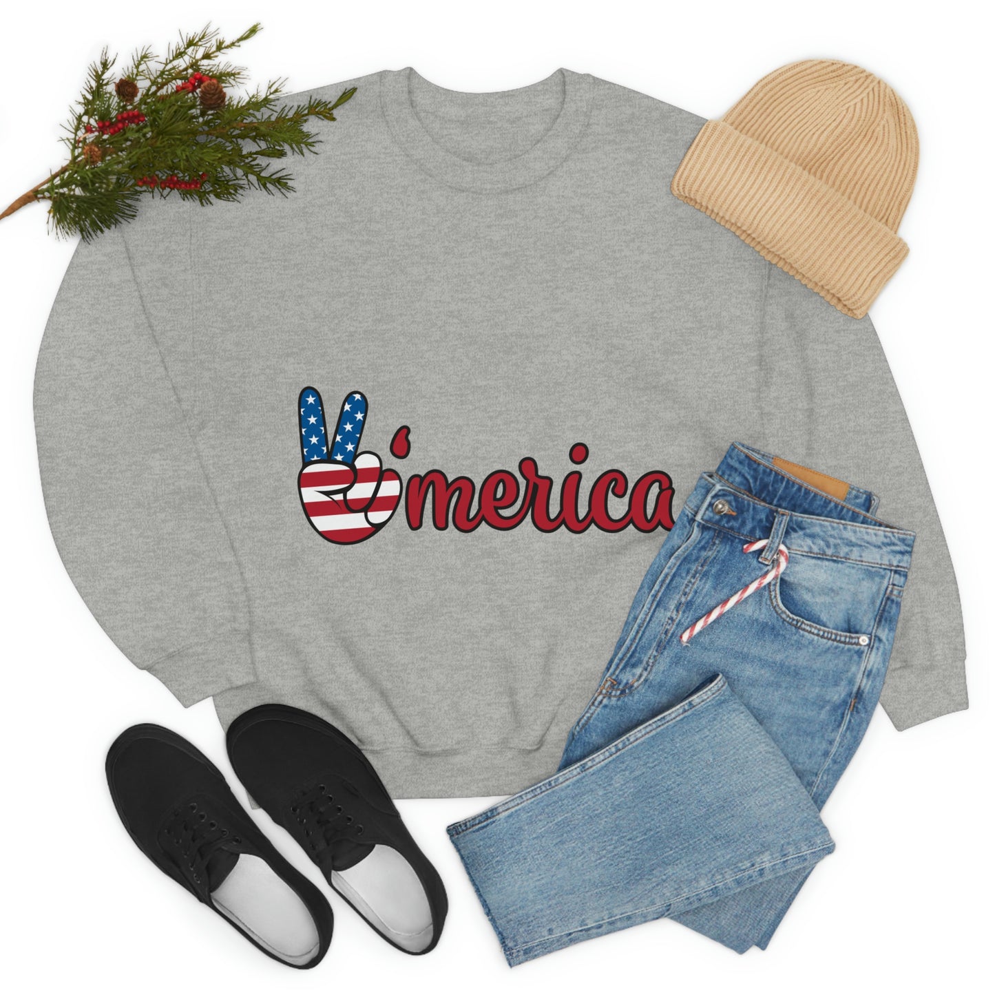 Sudadera de cuello redondo con el símbolo de la paz de Estados Unidos ¡Viajemos juntos!