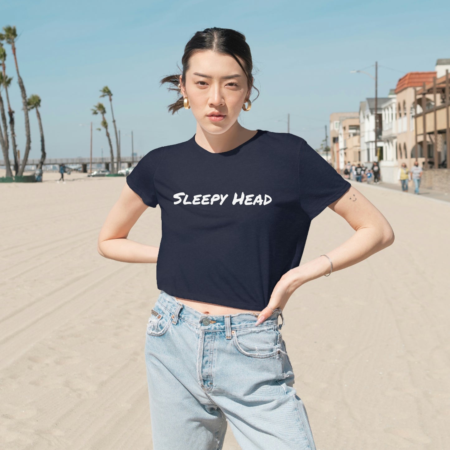 Sleepy Head  Maze Black Women's Cropped T-shirt Pajama Casual Traveling Relax