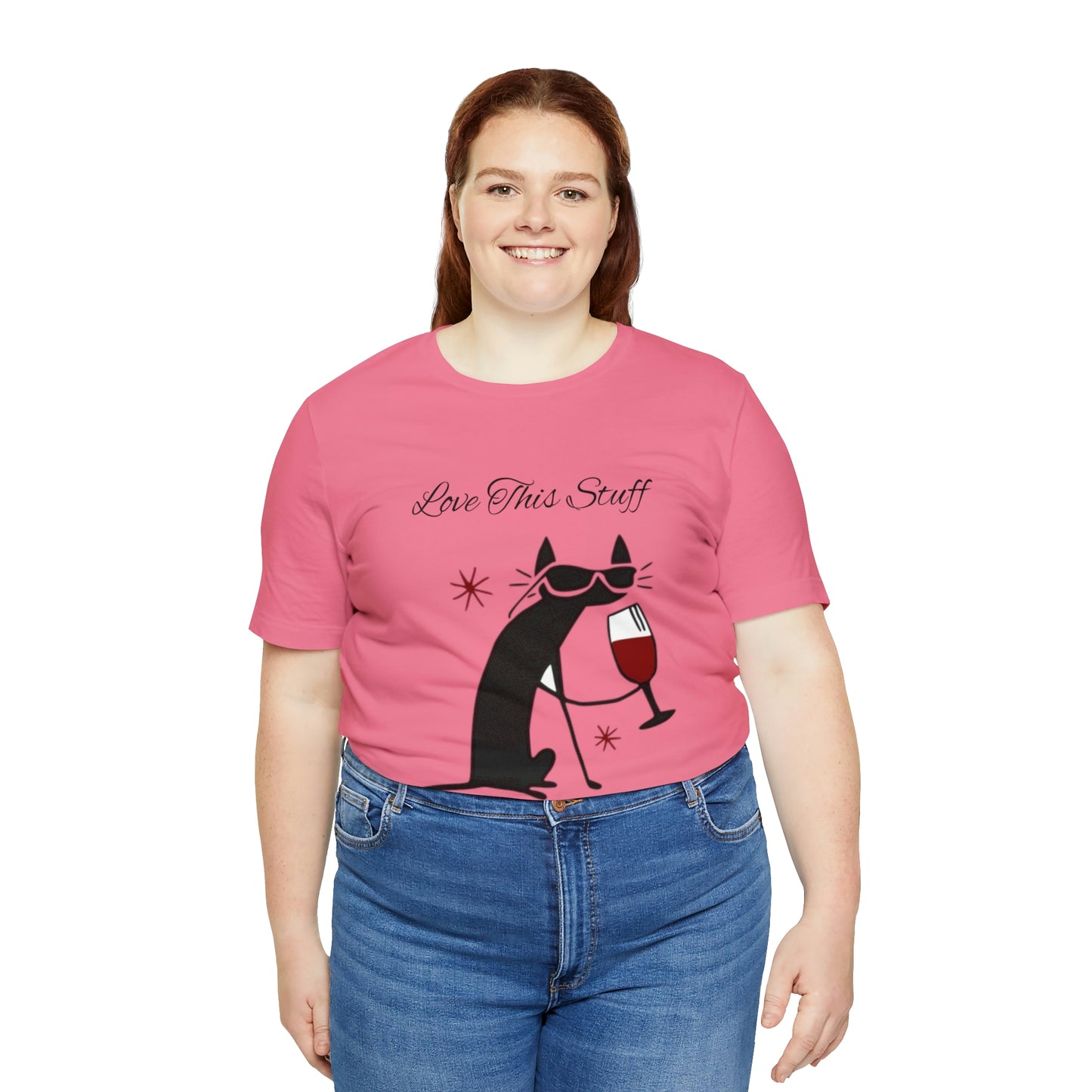 Camiseta con el gato negro bebiendo vino "Me encanta esta cosa"