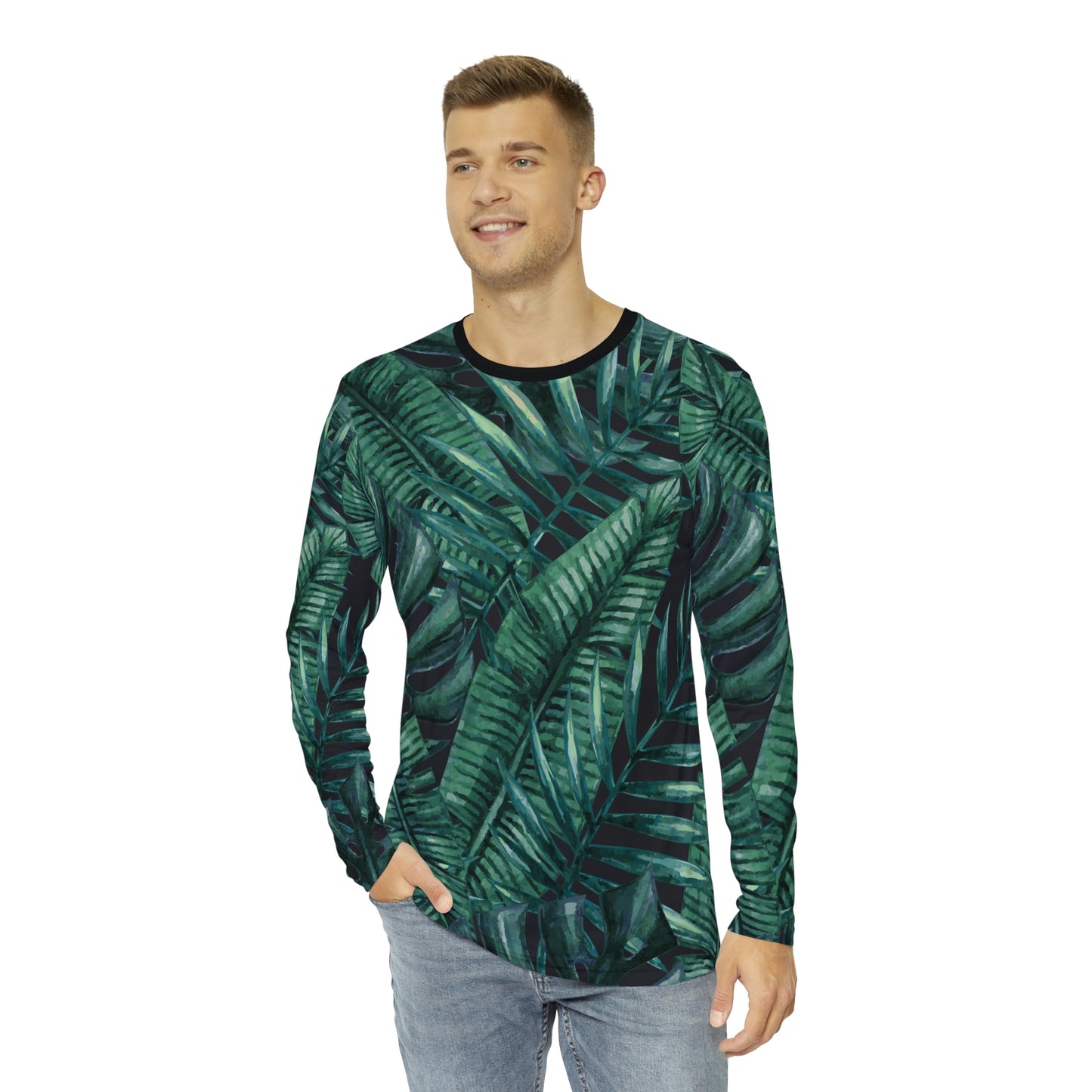 Jungle Green Leaves. Long Sleeve Shirt. Great to wear while traveling, work, relaxing, hiking, shopping, museums and movies. Having Fun all day long.