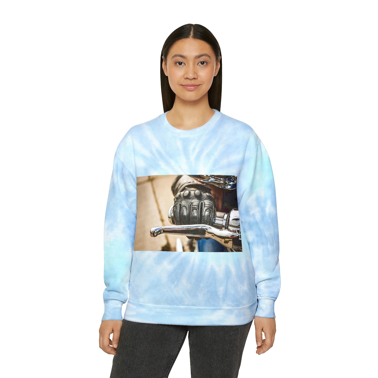 Sudadera unisex con efecto tie-dye y acelerador de motocicleta
