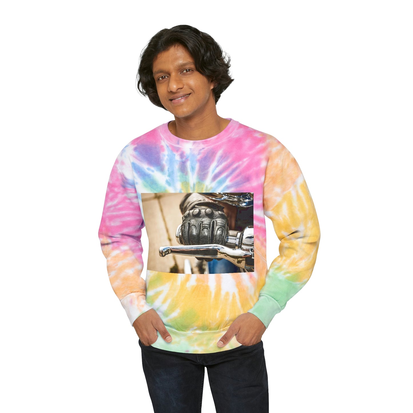 Sudadera unisex con efecto tie-dye y acelerador de motocicleta