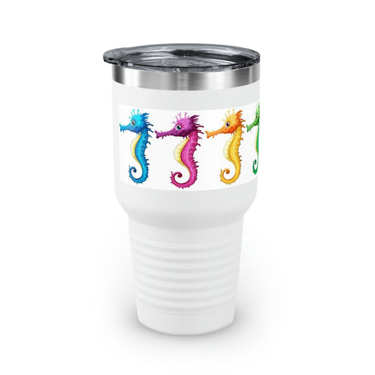 Colorful Seahorses Ringneck Tumbler, 30oz Traveling Yard Work Relaxing Hiking