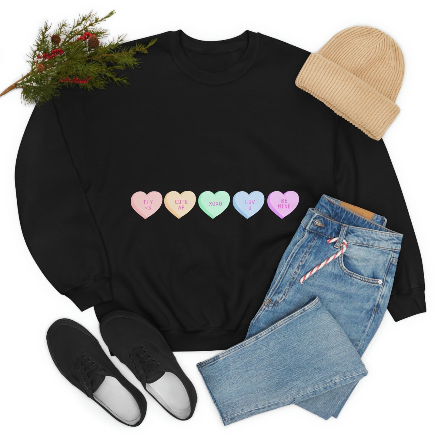 Sudadera con cuello redondo y corazones de caramelos ¡Me veo fabulosa!