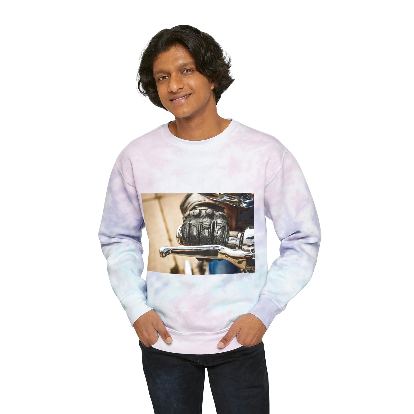 Sudadera unisex con efecto tie-dye y acelerador de motocicleta