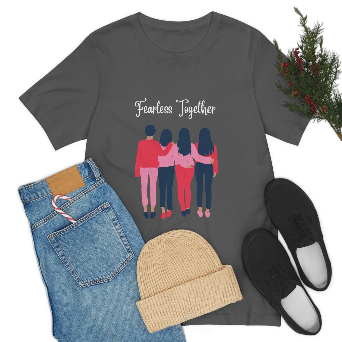 Camiseta unisex de manga corta Fearless Together para relajarse, trabajar, viajar, zoológico, museos, películas 