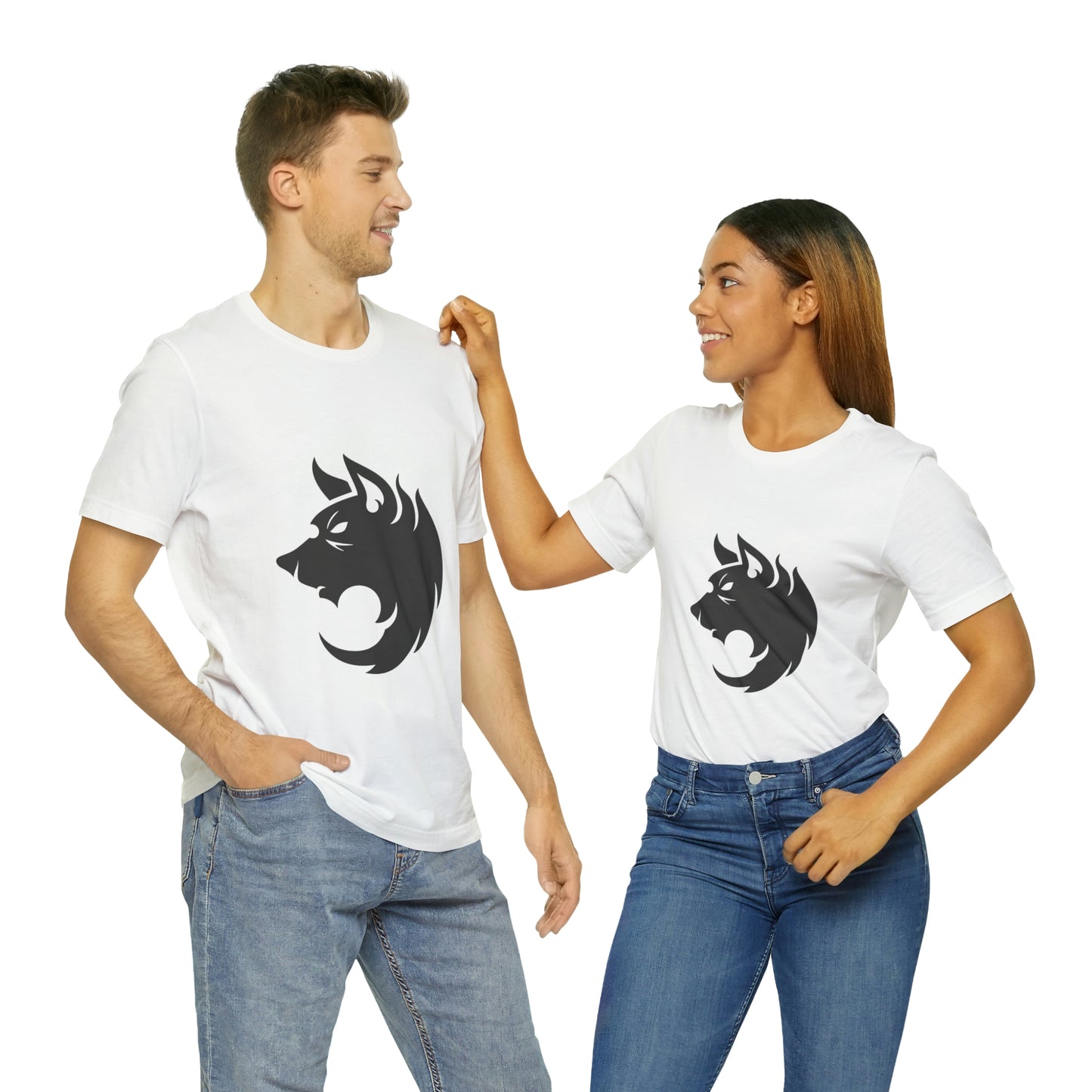 T-shirt à manches courtes unisexe en jersey Silhouette de loup Voyage Soirée en amoureux Films
