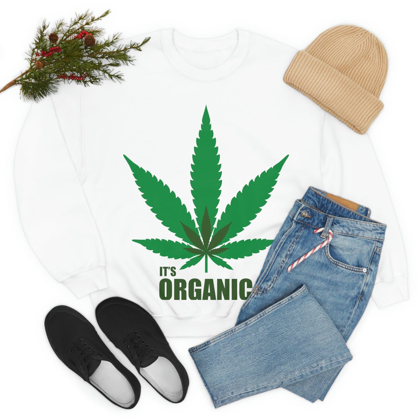 C'est un sweat-shirt à feuilles vertes bio Allons à une fête !