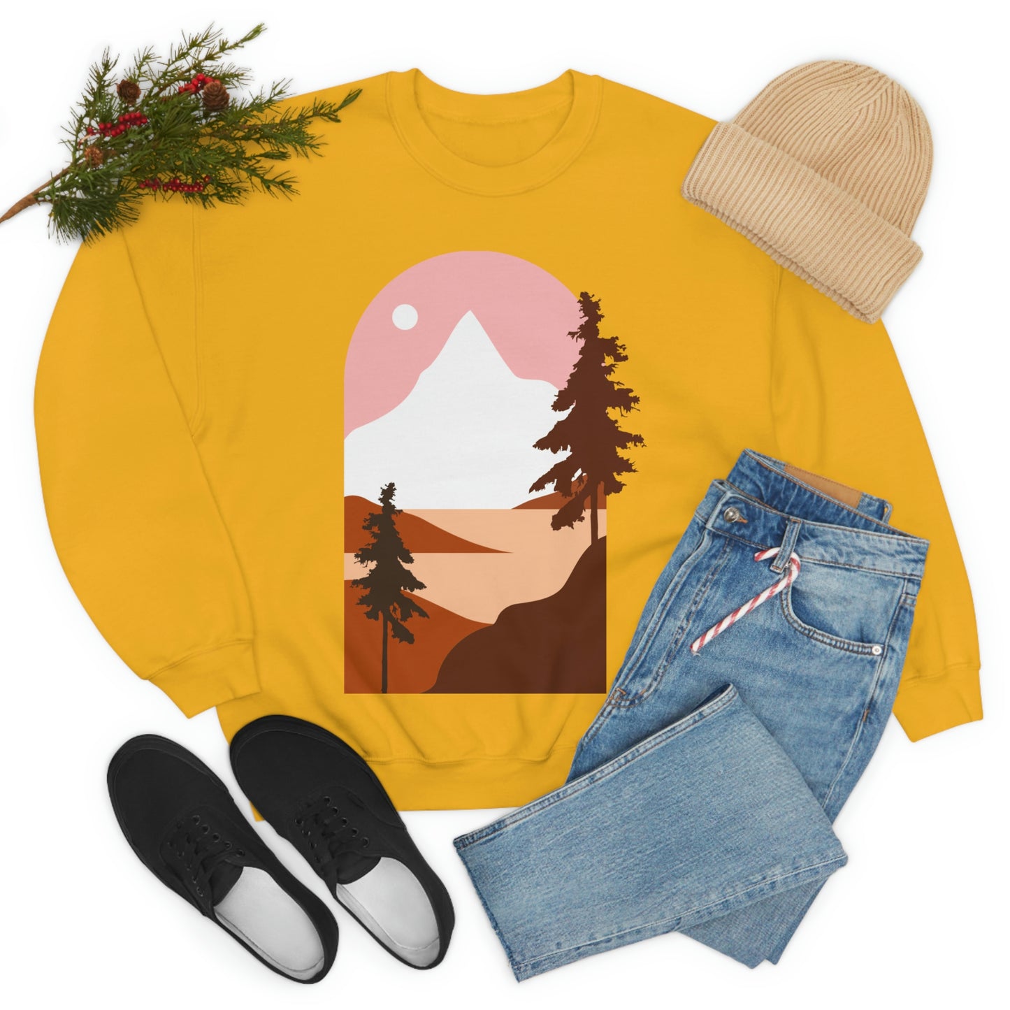 Pine Tree Mountain Moon Sweatshirt Fabulous Holiday Gift!
