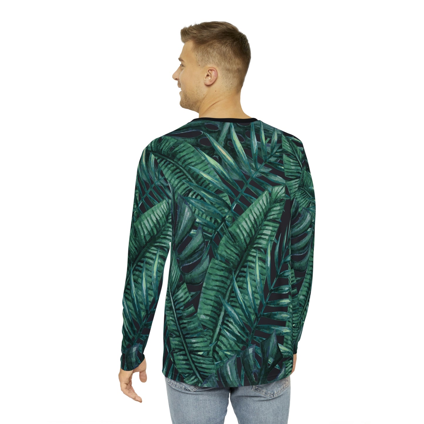 Jungle Green Leaves Men's Long Sleeve Shirt Traveling Work Relaxing Movies Hiking Museums