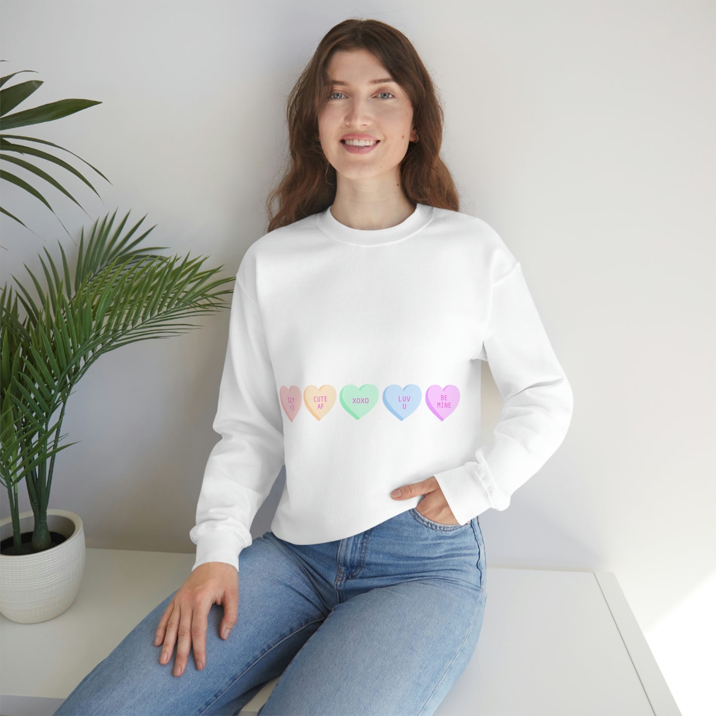 Sudadera con cuello redondo y corazones de caramelos ¡Me veo fabulosa!
