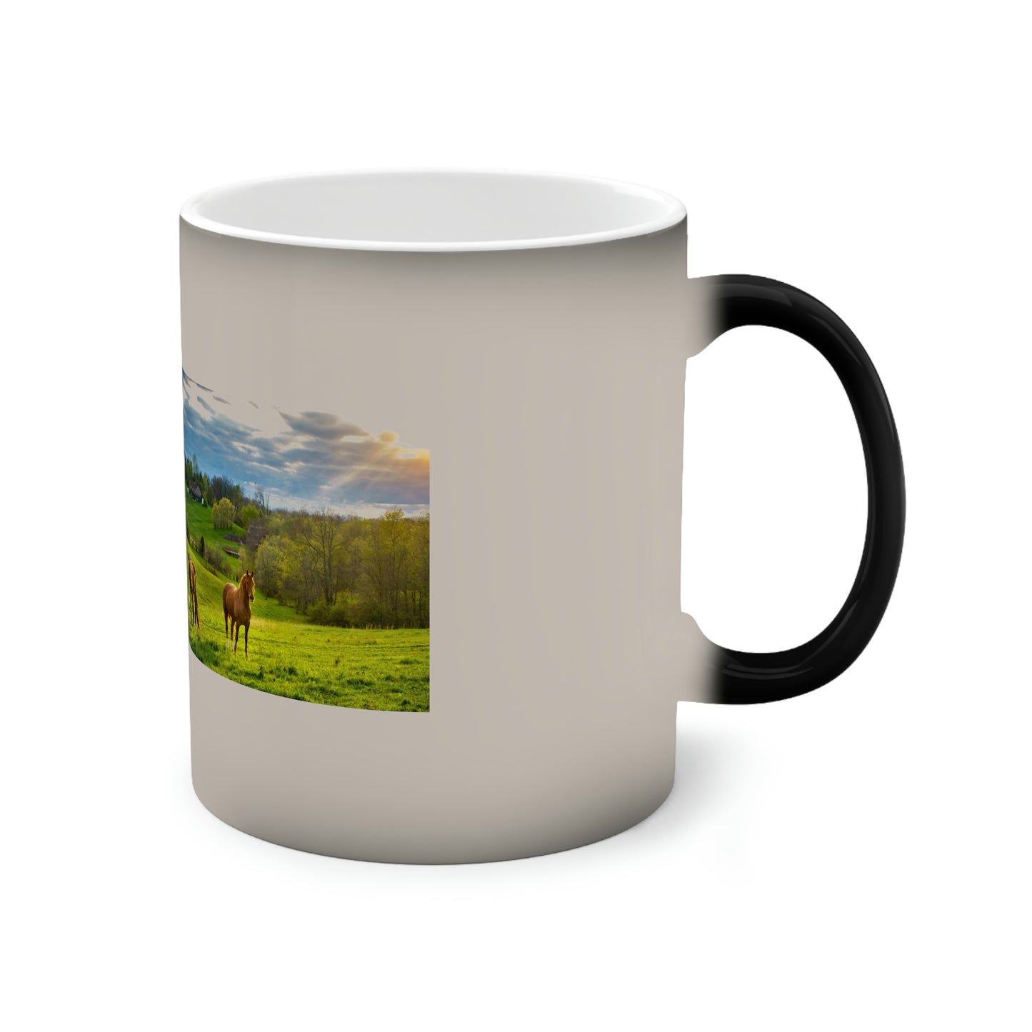 Serenity Horses Countryside Color-Changing Mug, 11oz Hot Coffee Tea Water Soda Juice Soup Peach Cobbler