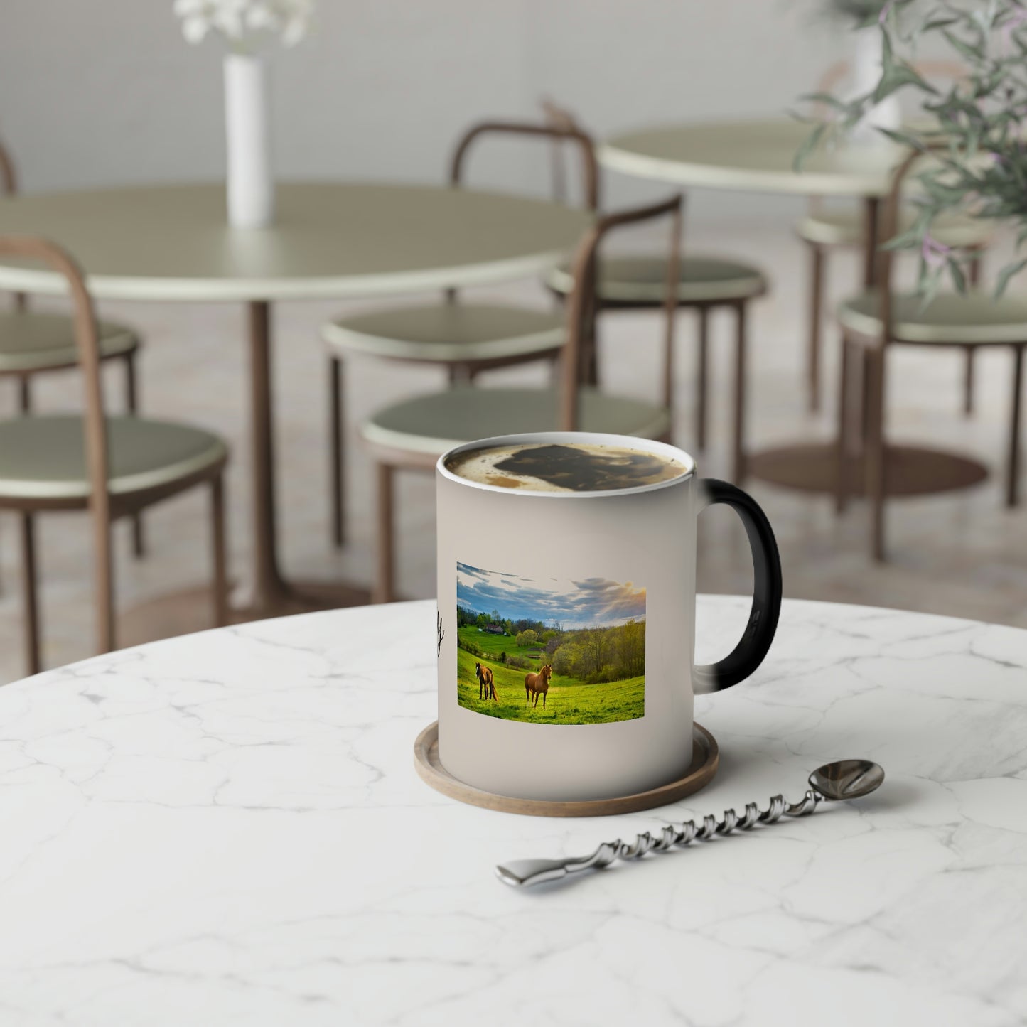 Serenity Horses Countryside Color-Changing Mug, 11oz Hot Coffee Tea Water Soda Juice Soup Peach Cobbler