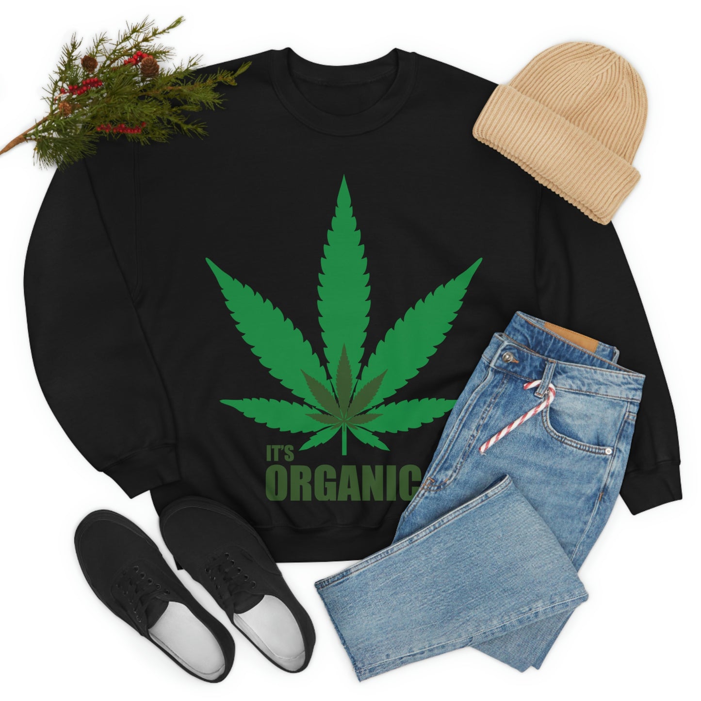 C'est un sweat-shirt à feuilles vertes bio Allons à une fête !