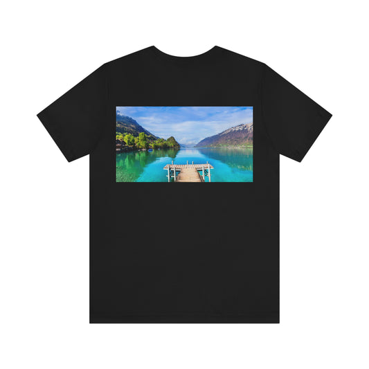 Beautiful Lake. Unisex Jersey Short Sleeve T-shirt. Custom Artwork. Unique Whimsical Flare. Vivid Colors. Great for Men, Women and Children. Soft against your skin. Comfortable to wear every day of the week. I Love the Quality and Fit! Going on a road trip with my T-shirt from Shookie Mookie!