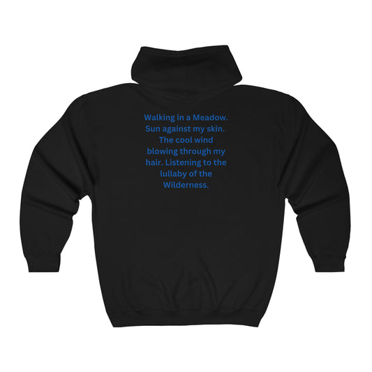 Walking in the Meadow. Unisex Heavy Blend Full Zip Hooded Sweatshirt. Small through 3 Extra large $57.00 each. Custom Artwork. Unique Whimsical Flare. Vivid Colors. Great for Men, Women and Children. Soft against your skin. Helping to keep you warm in the cool weather. Comfortable to wear every day of the week.