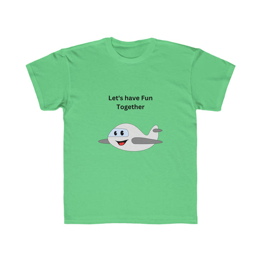 Airplane T-shirt. Let's have   fun Together. Custom Artwork. Unique Whimsical Flare. Vivid Colors. Great for boys and girls. Great to wear everyday of the week. Soft against your skin. Such a Wonderful Gift!