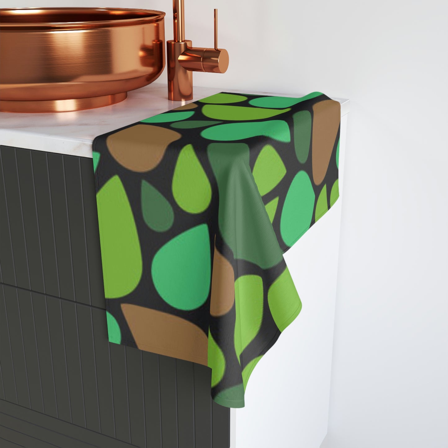 Green and Brown Teardrops Hand Towel Squeaky Clean!