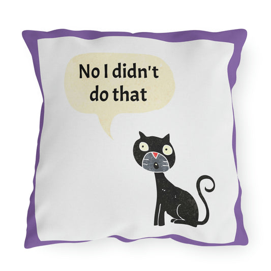 No I didn't do that Heart. Outdoor Pillow. Custom Artwork. Unique Whimsical Flare. Vivid Colors. Great for your back patio. Can use for indoors also. Adding a Splash of Color.  Soft against your skin. Relaxing the day away.