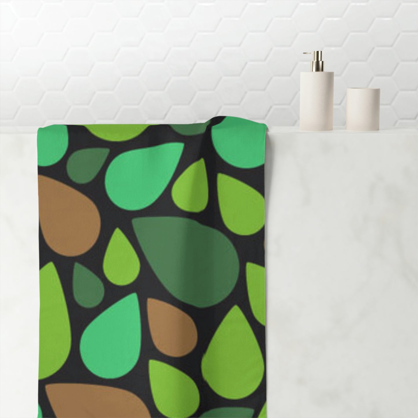 Green and Brown Teardrops Bath Towel Squeaky Clean!