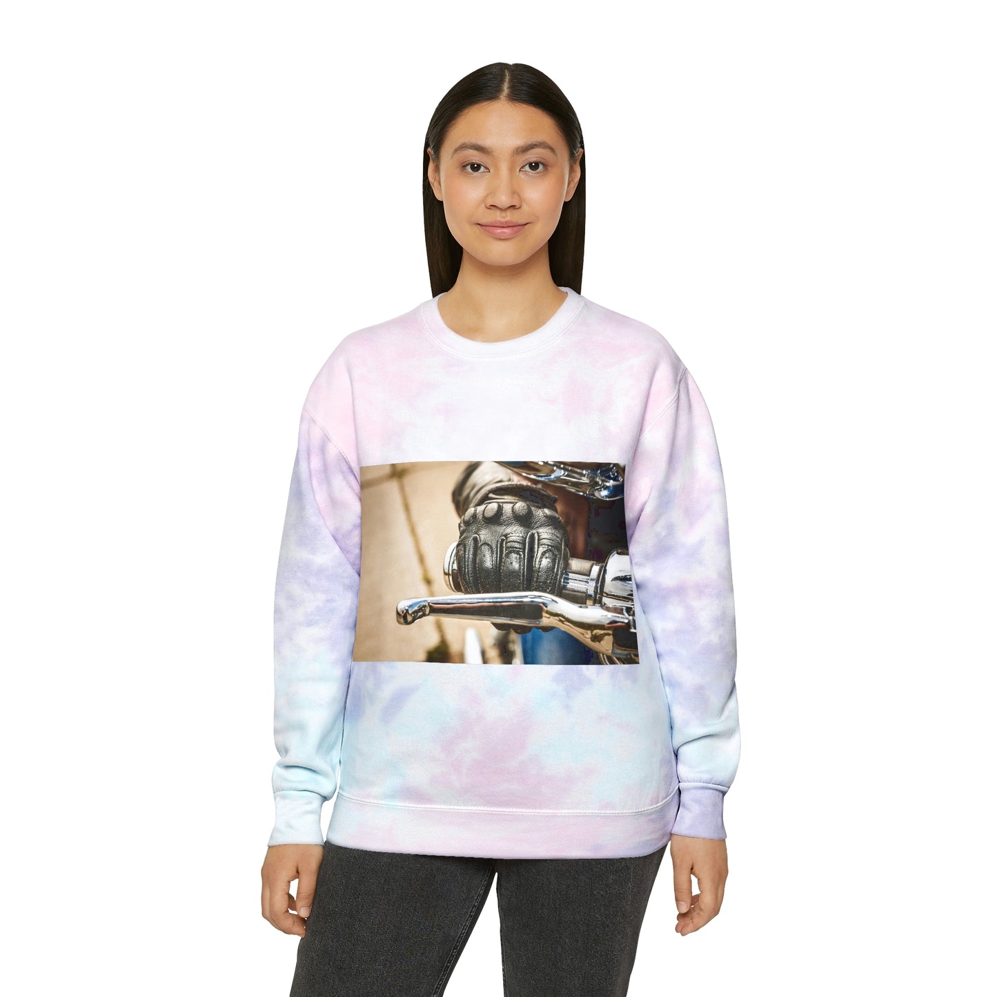 Sudadera unisex con efecto tie-dye y acelerador de motocicleta