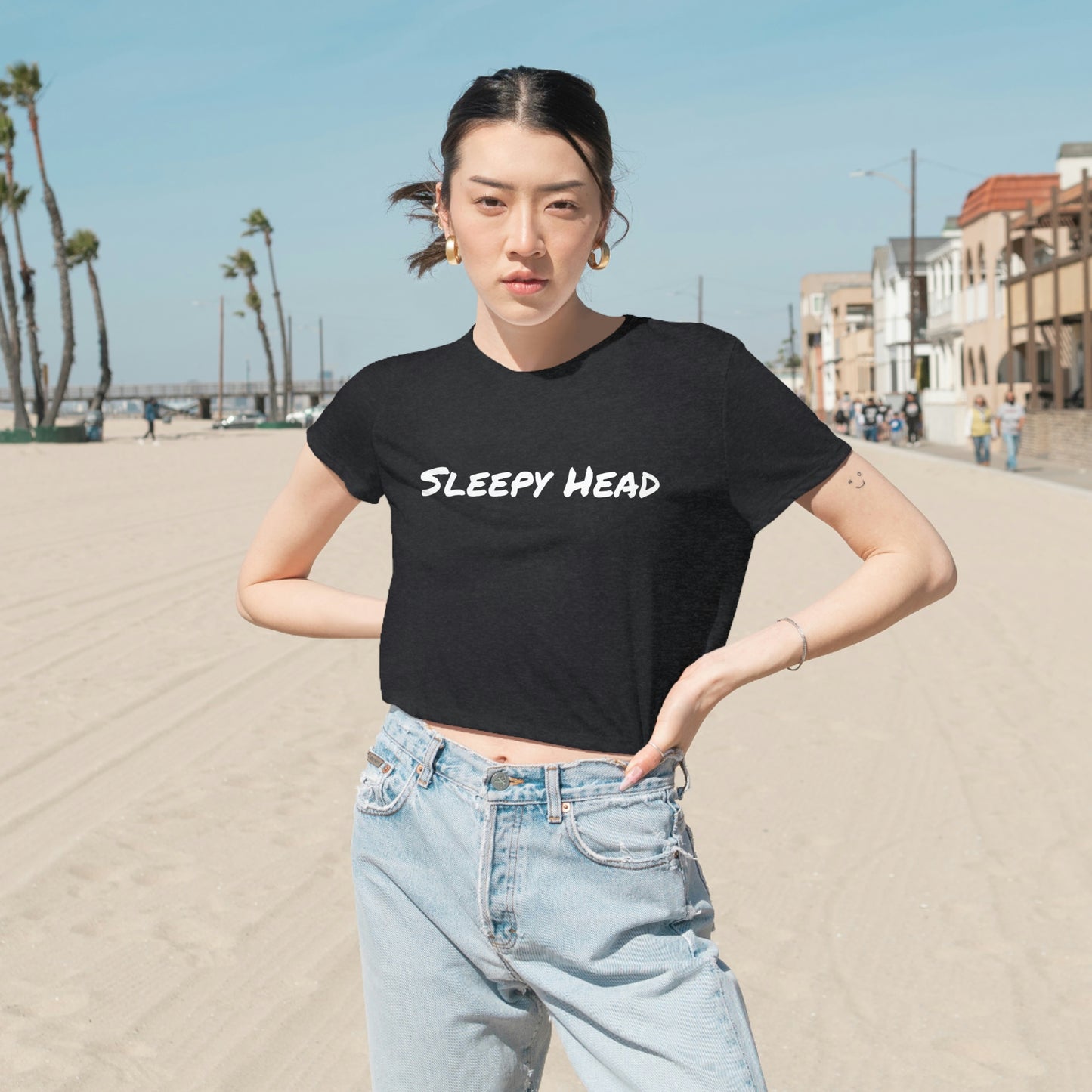 Sleepy Head  Maze Black Women's Cropped T-shirt Pajama Casual Traveling Relax