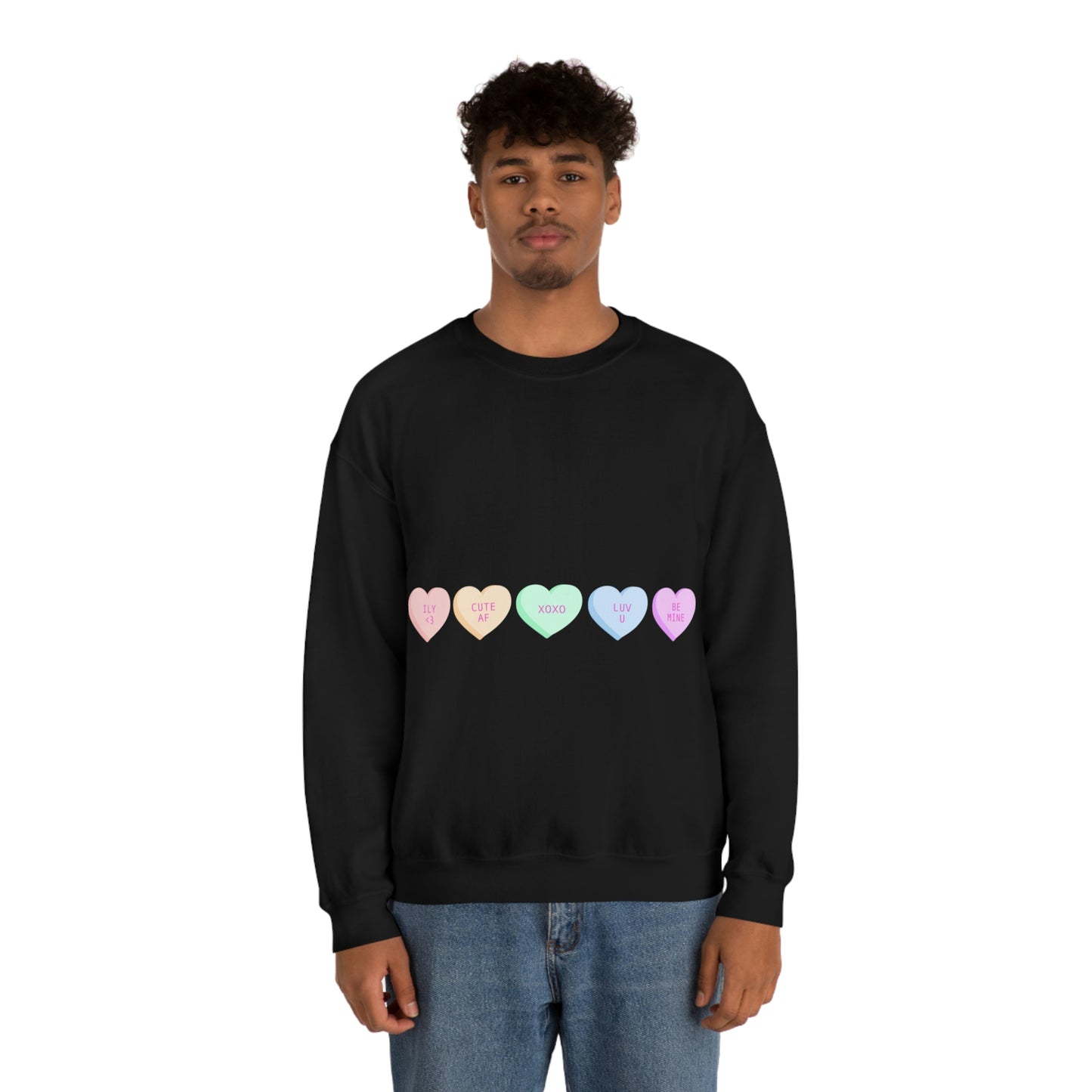 Sudadera con cuello redondo y corazones de caramelos ¡Me veo fabulosa!