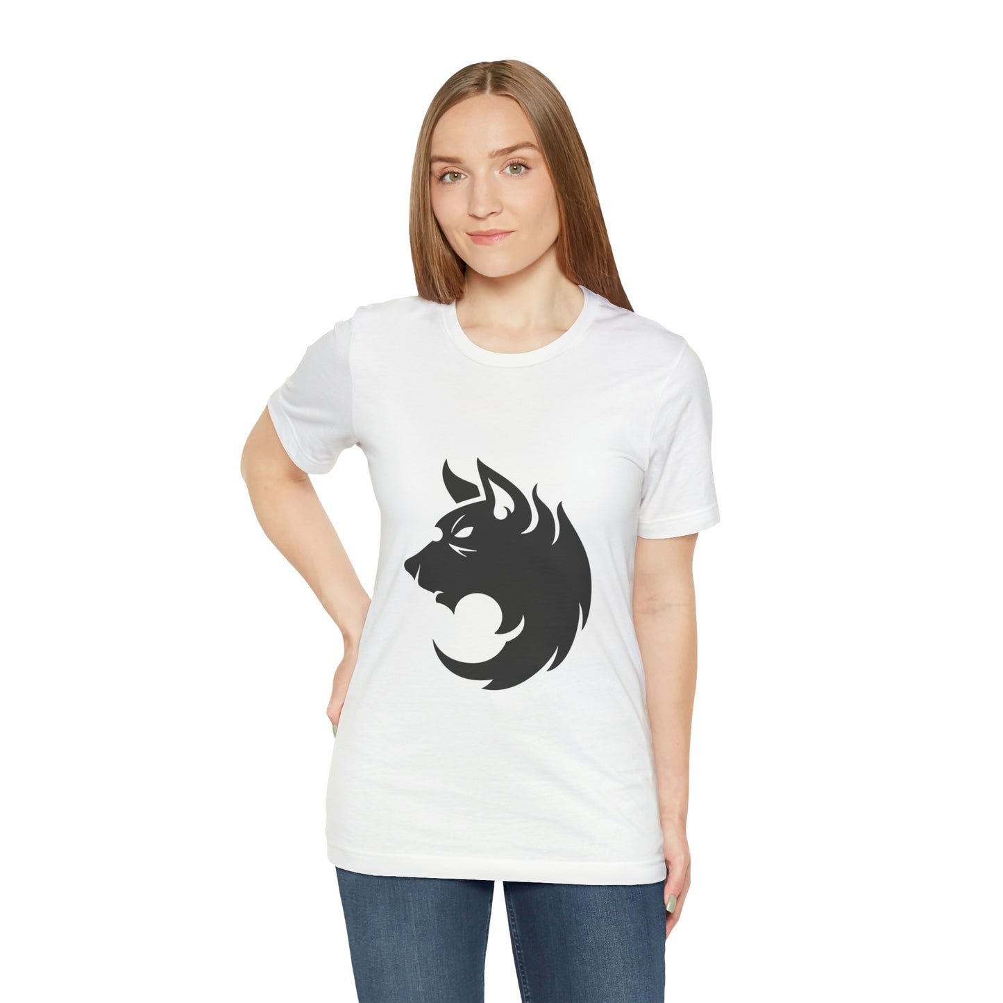 T-shirt à manches courtes unisexe en jersey Silhouette de loup Voyage Soirée en amoureux Films